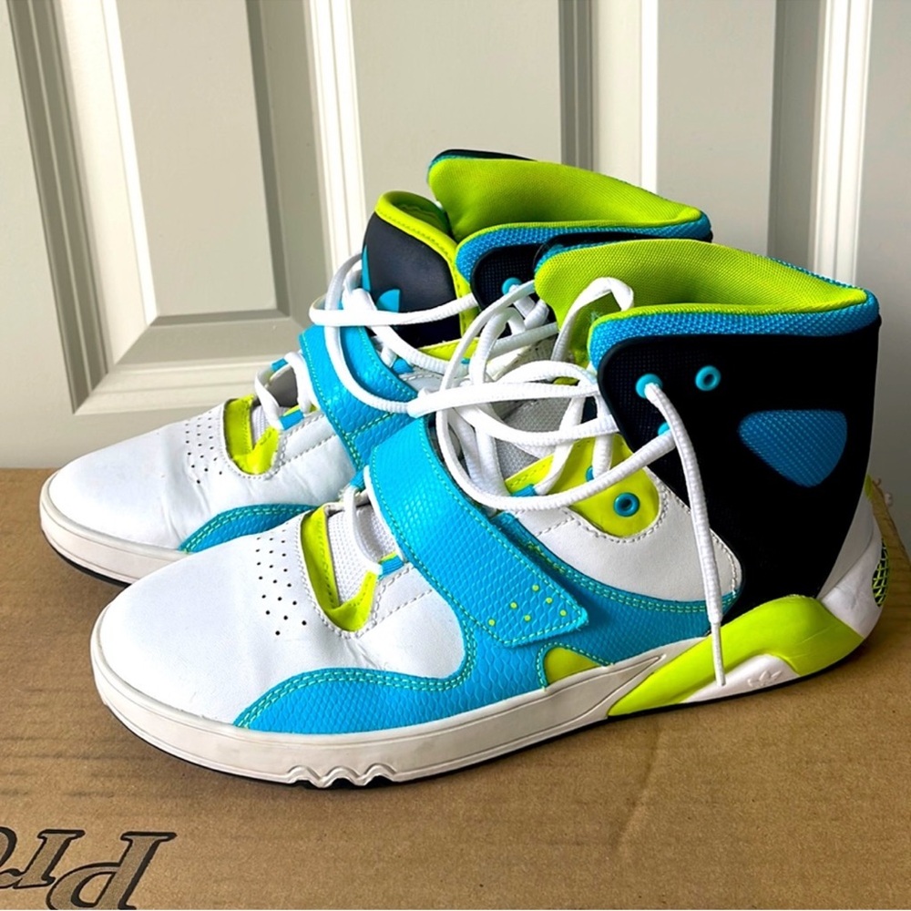 Adidas High-Top Sneakers - Blue, White, and Green